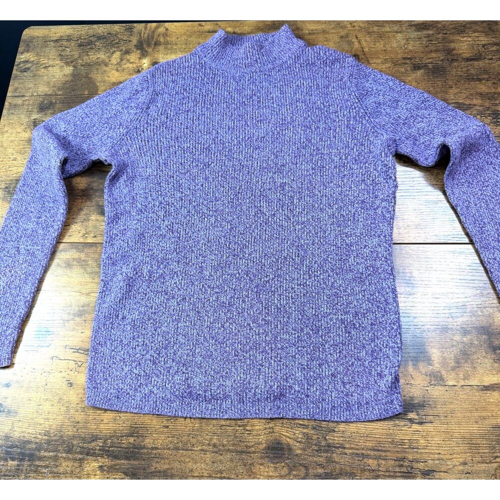 Karen Scott Womens Petite Small Purple Marled 100% Cotton Mock Neck Sweater EUC